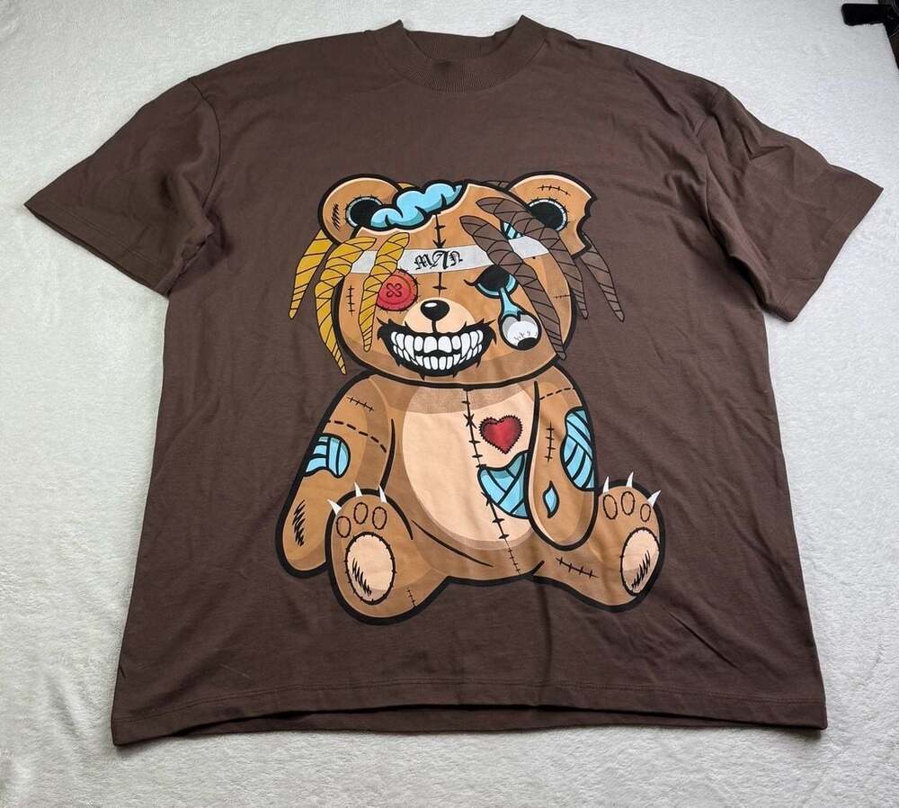 boohooMAN Oversized Brown Angry Teddy Graphic T-Shirt